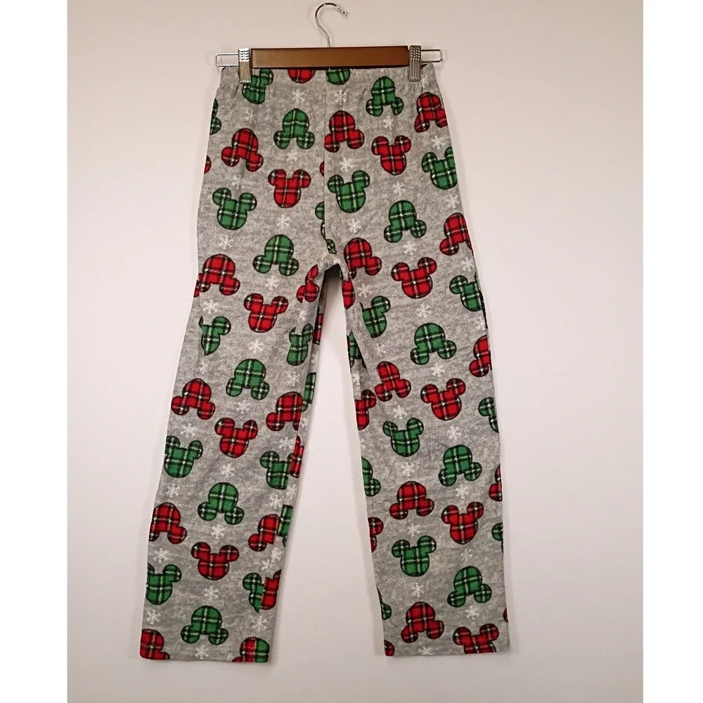Holiday Disney Kids Size 12 Grey Plaid Mickey Mouse Fleece Pajama Pants